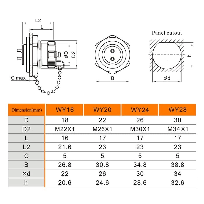 WEIPU WY-ZMQ Series Panel Receptacle 3 - WEIPU WEIPU WY-ZMQ Series Panel Receptacle 3 - WEIPU