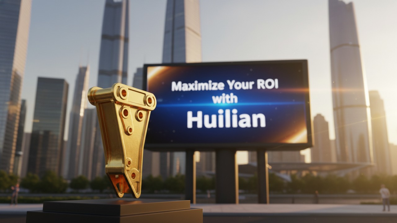 A symbolic image of a high-quality breaker and a billboard featuring the Huilian brand representing demolition success and ROI.