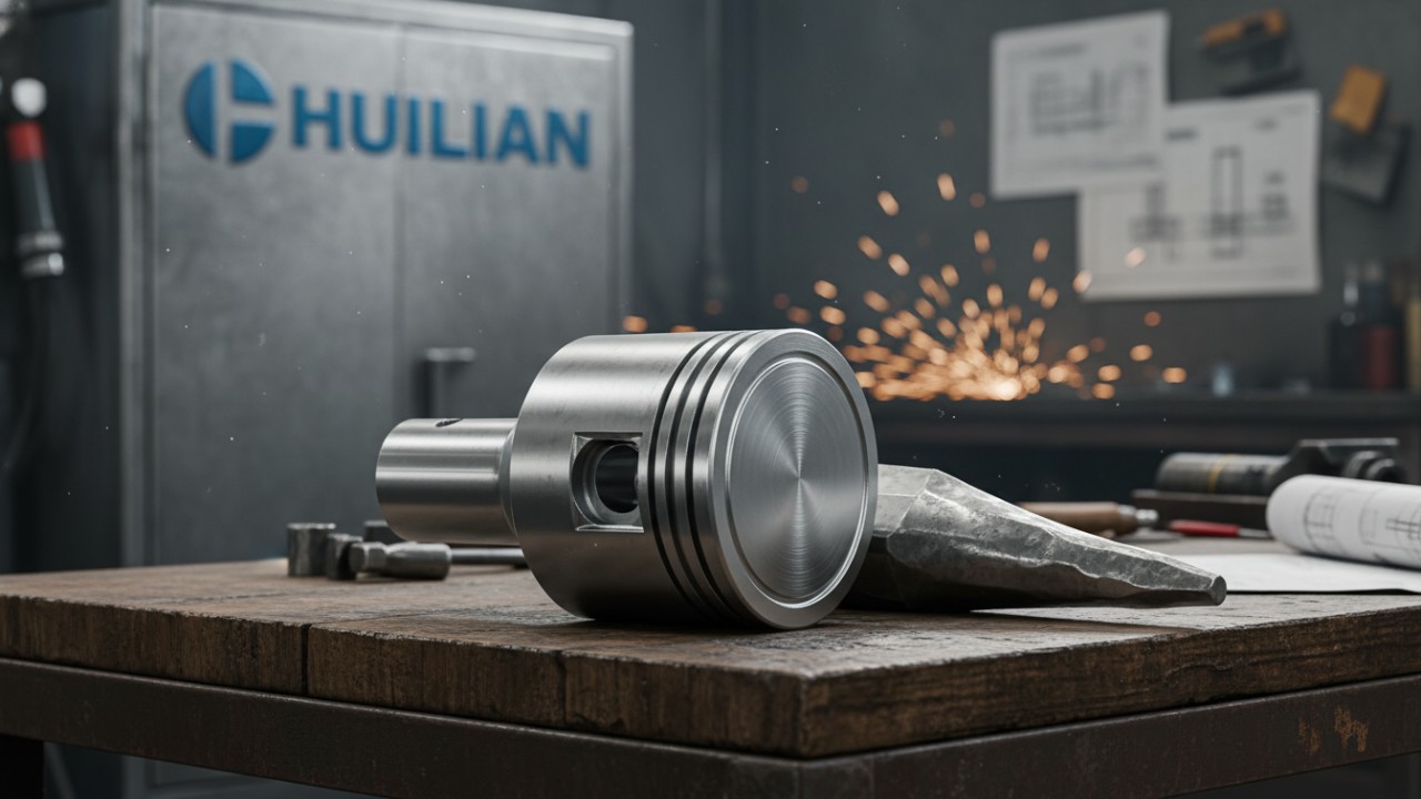 Close up of high quality steel components for a hydraulic breaker