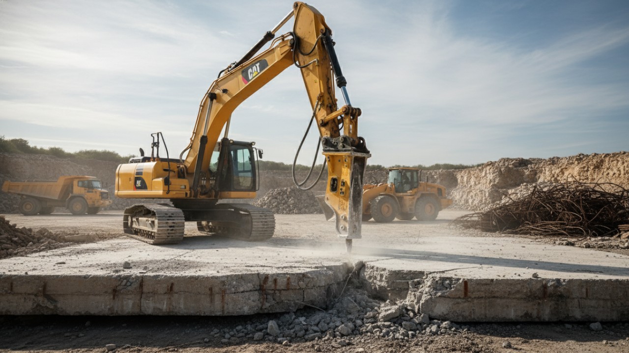 excavadora con martillo hidráulico