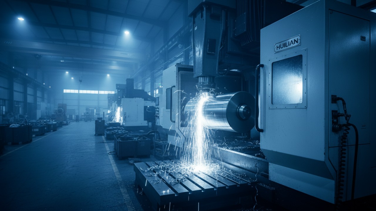 Industrial CNC machine manufacturing a high precision hydraulic rock breaker piston