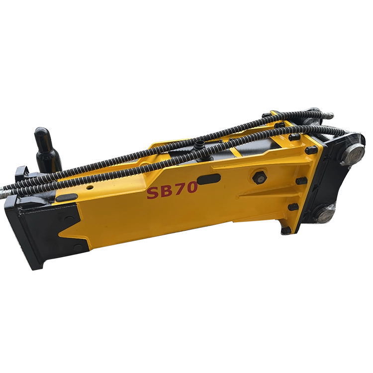Yellow SB70 hydraulic breaker for excavators.