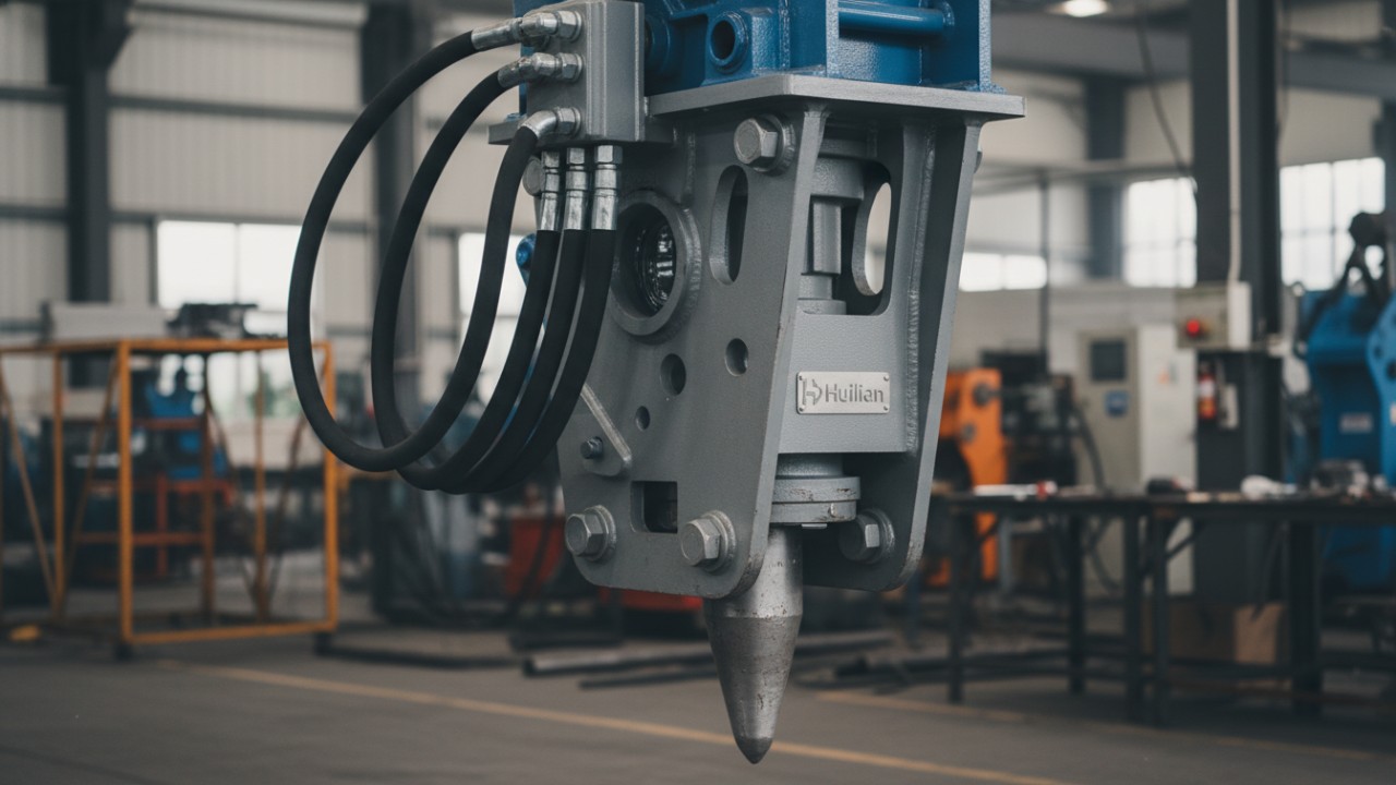 Side type breaker open frame design showing chisel visibility and maintenance access points