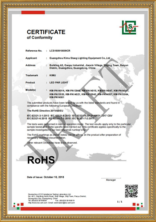 LED PAR LIGHT-ROHS