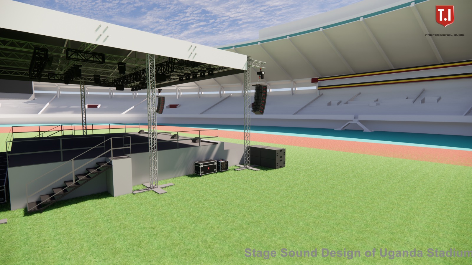 This was design for Uganda Mandela Stadium Design with Stage Sound Design of Uganda Stadium