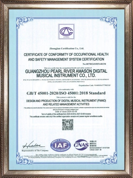 Certificate of conformity of occupation health and safety management system certification