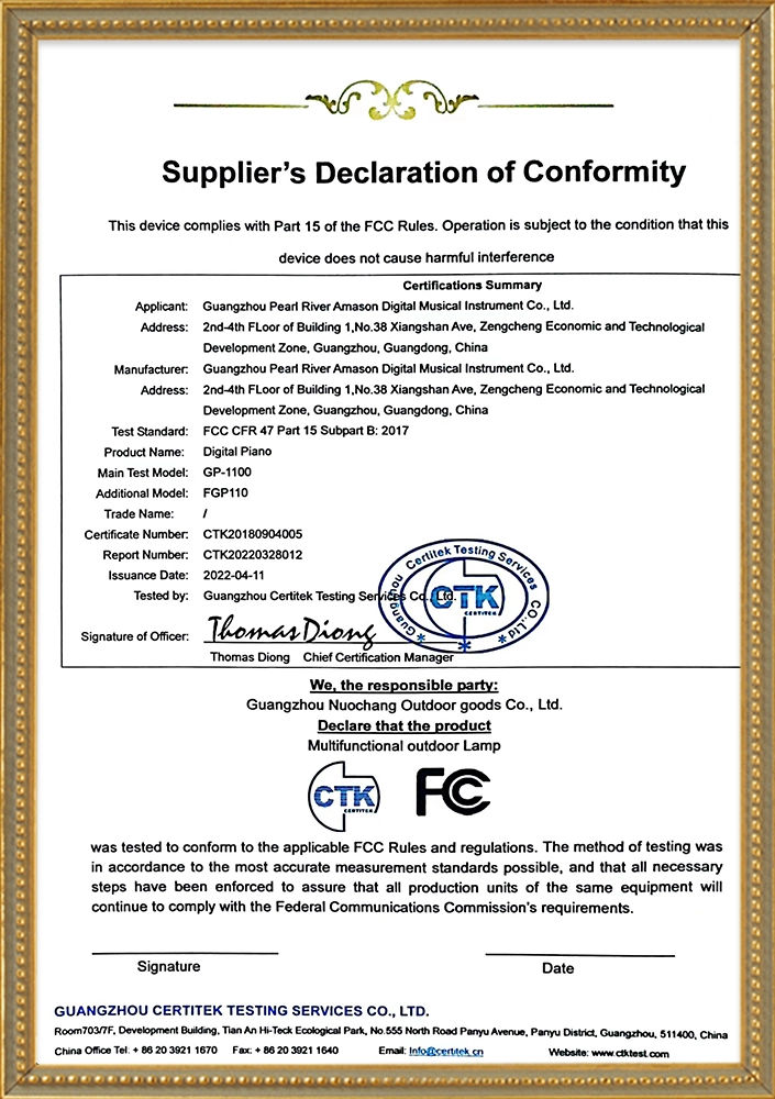 FGP110 Certificate (FCC)