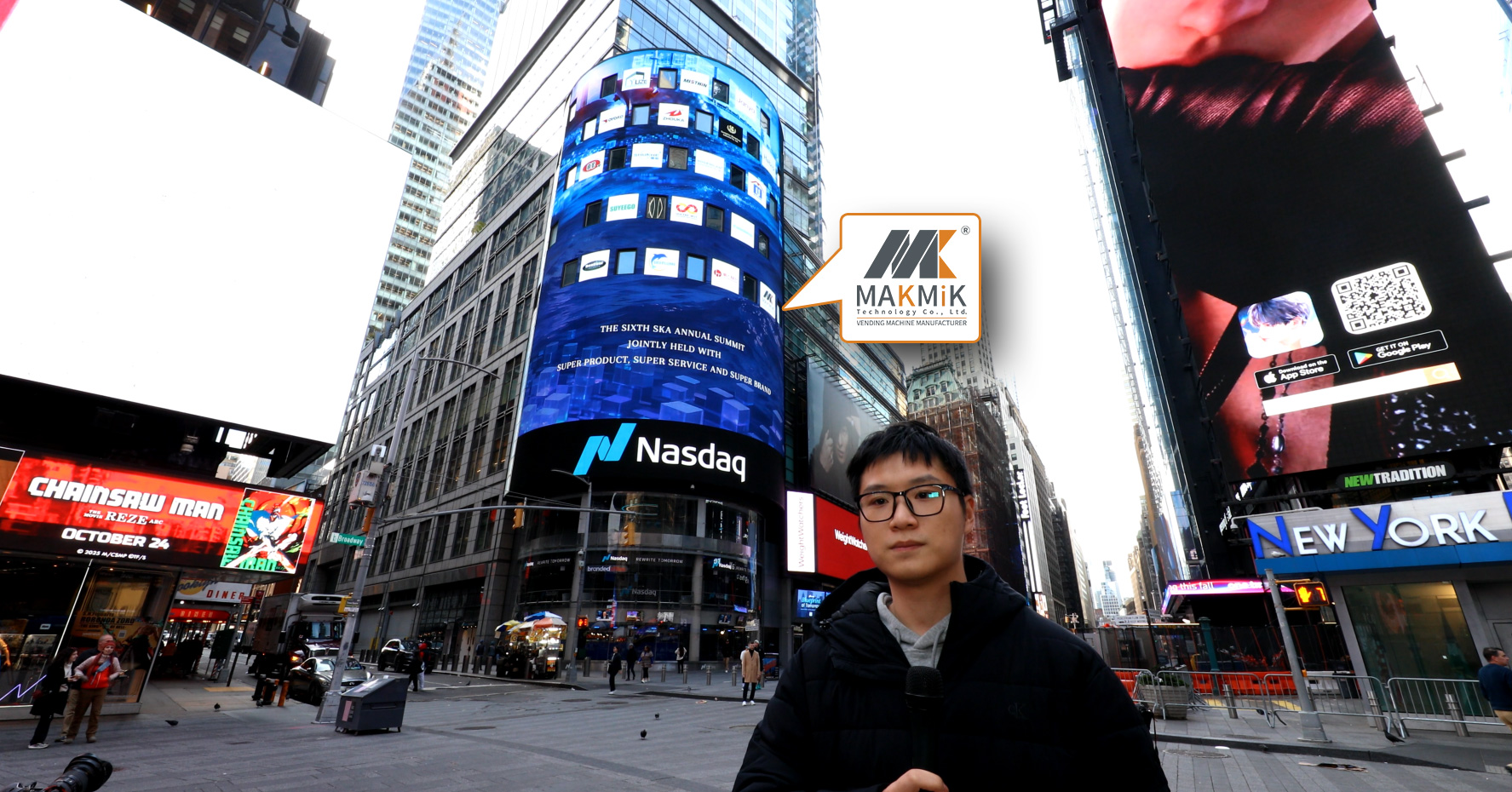 Guangzhou Makmik Technology Co Ltd smart perfume vending machine logo display Times Square photo Guangzhou Makmik Technology Co Ltd smart perfume vending machine logo display Times Square photo