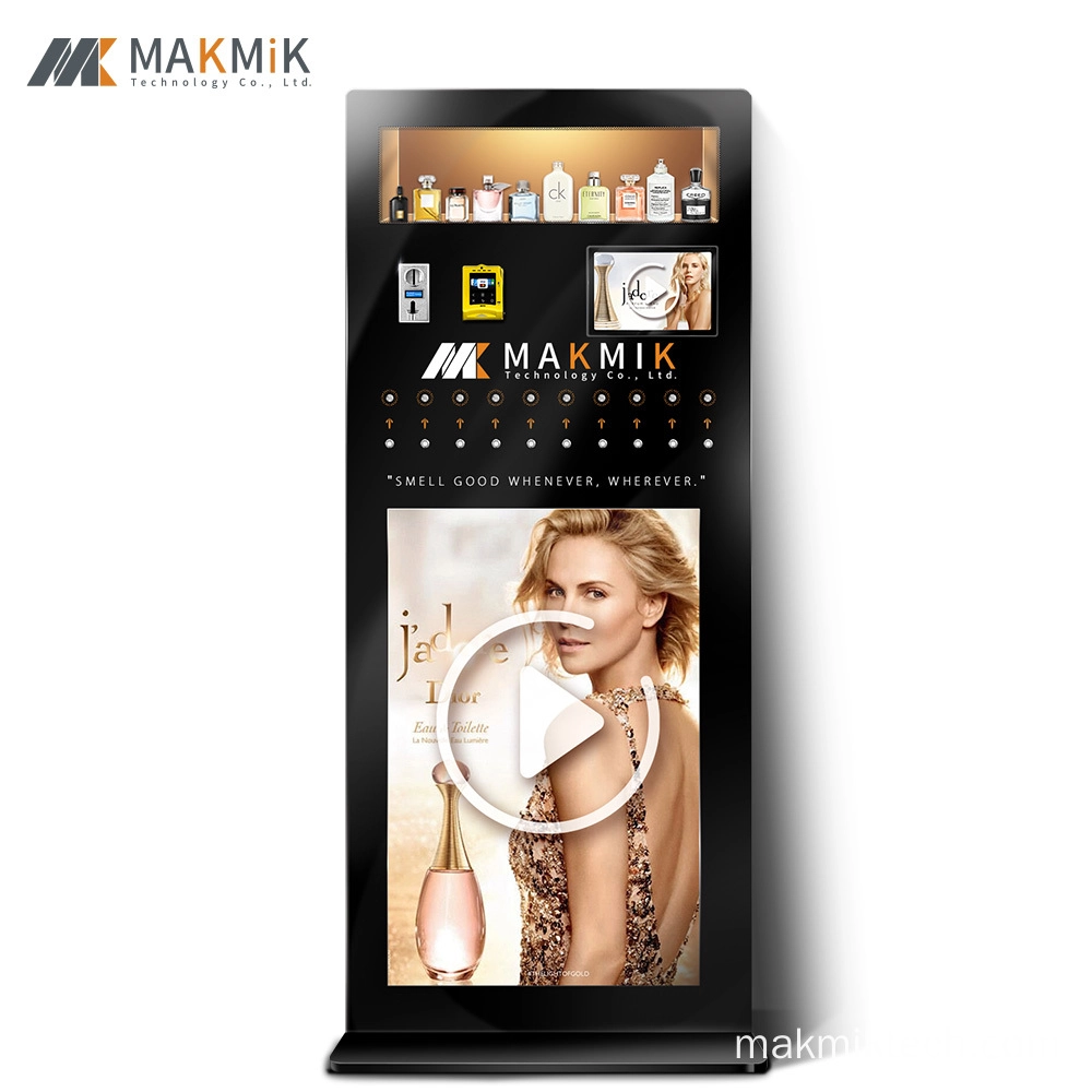 MK-PM-S001-1 Distributeur automatique de parfum sur pied avec 10 buses de pulvérisation et un écran publicitaire de 43 pouces.