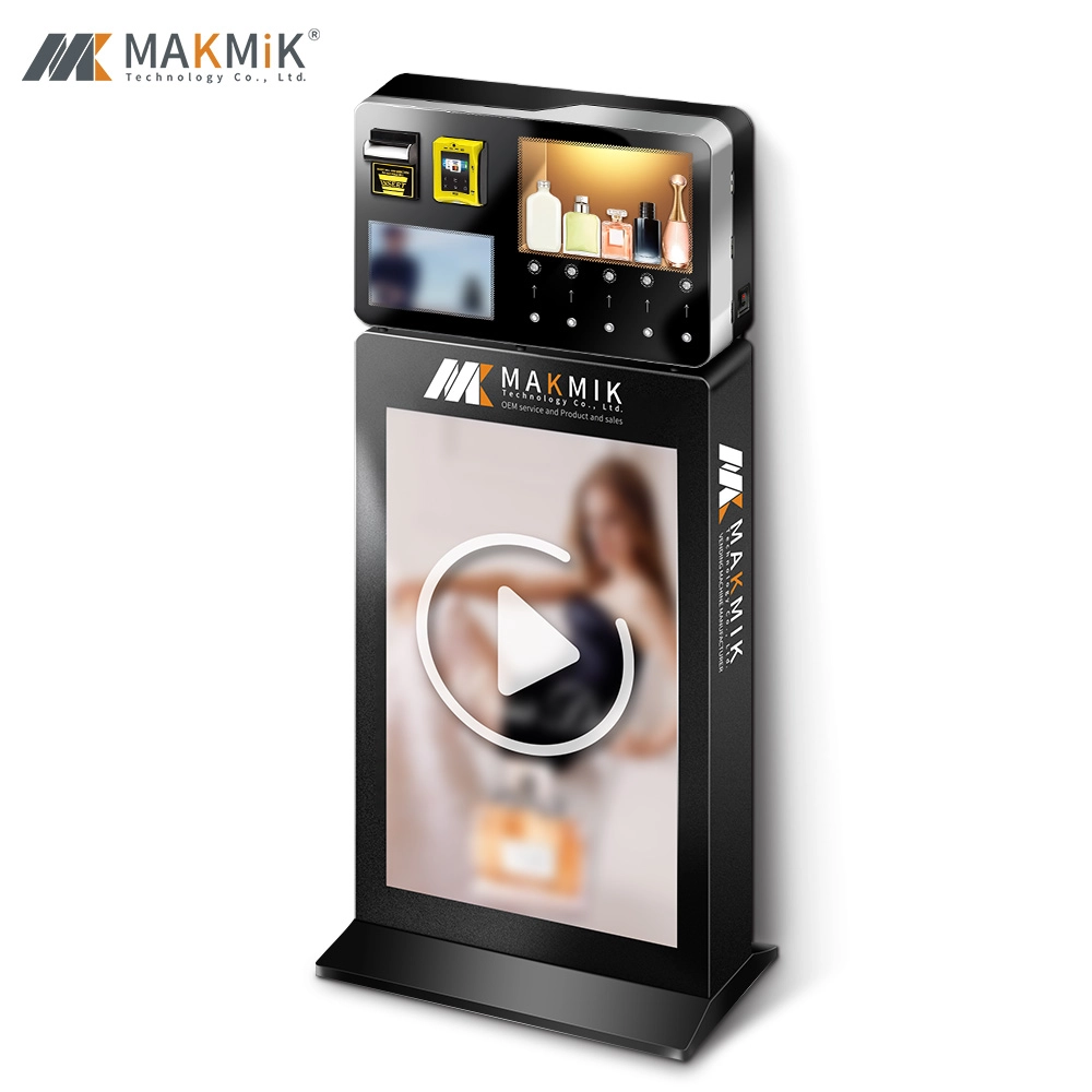 MK-PMT001 Bracket model perfume vending machine with digital display and integrated payment.
