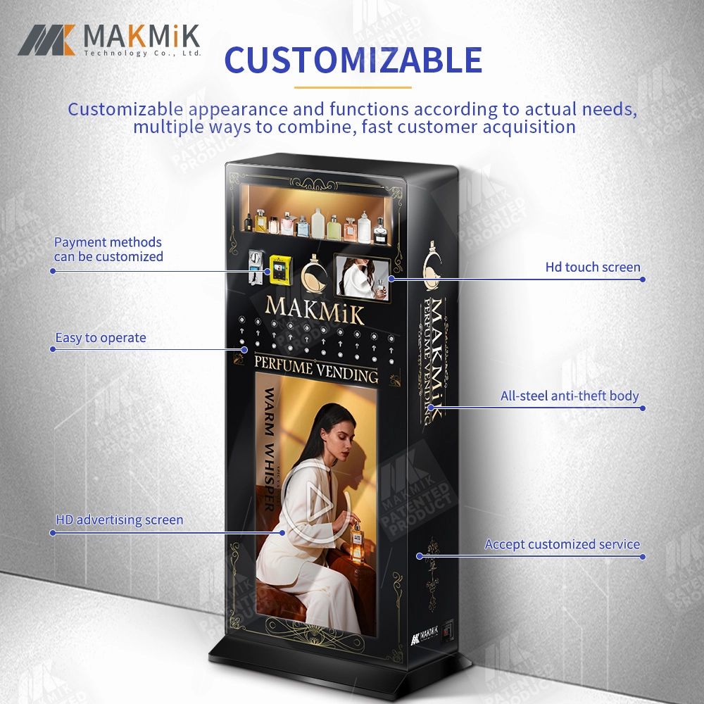 MK-PM-S001-1 Perfume Vending Machine: Customizable, anti-theft, touch screen, easy to operate.