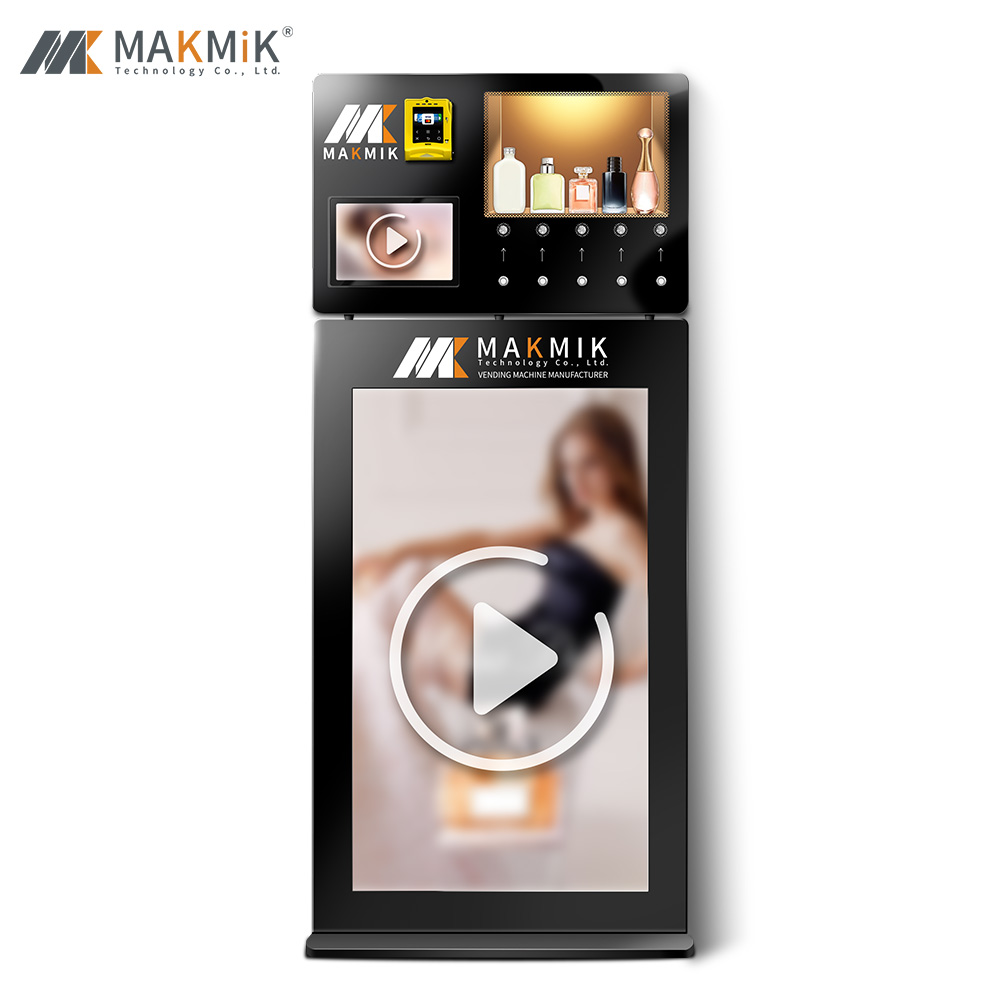 MK-PMT001 Bracket model perfume vending machine with display screen, elegant design.