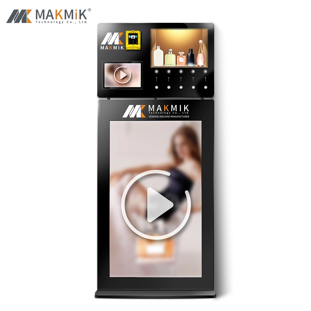 MK-PMT001 Bracket model perfume vending machine with display screen, elegant design.