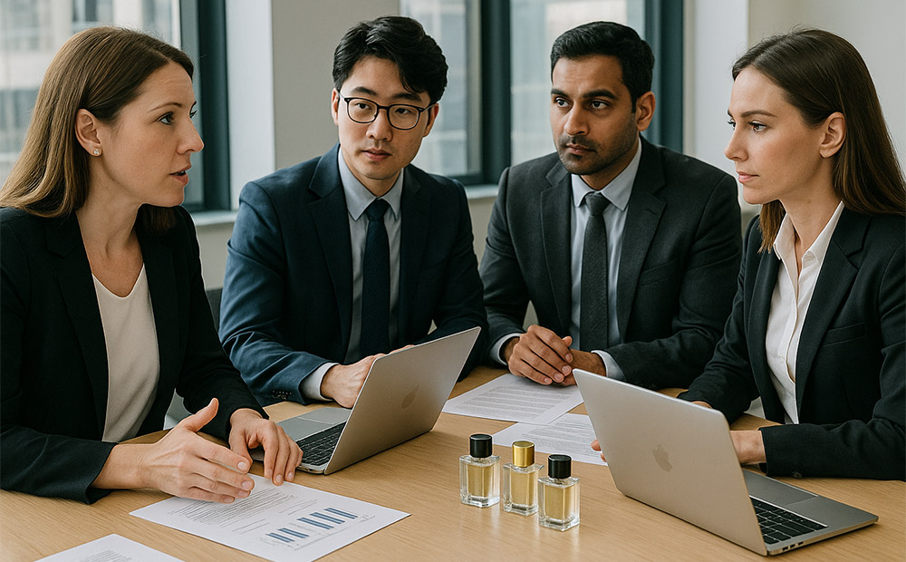 1.Professional Business Meeting for Perfume OEM Service with Real People and Samples 1.Professional Business Meeting for Perfume OEM Service with Real People and Samples