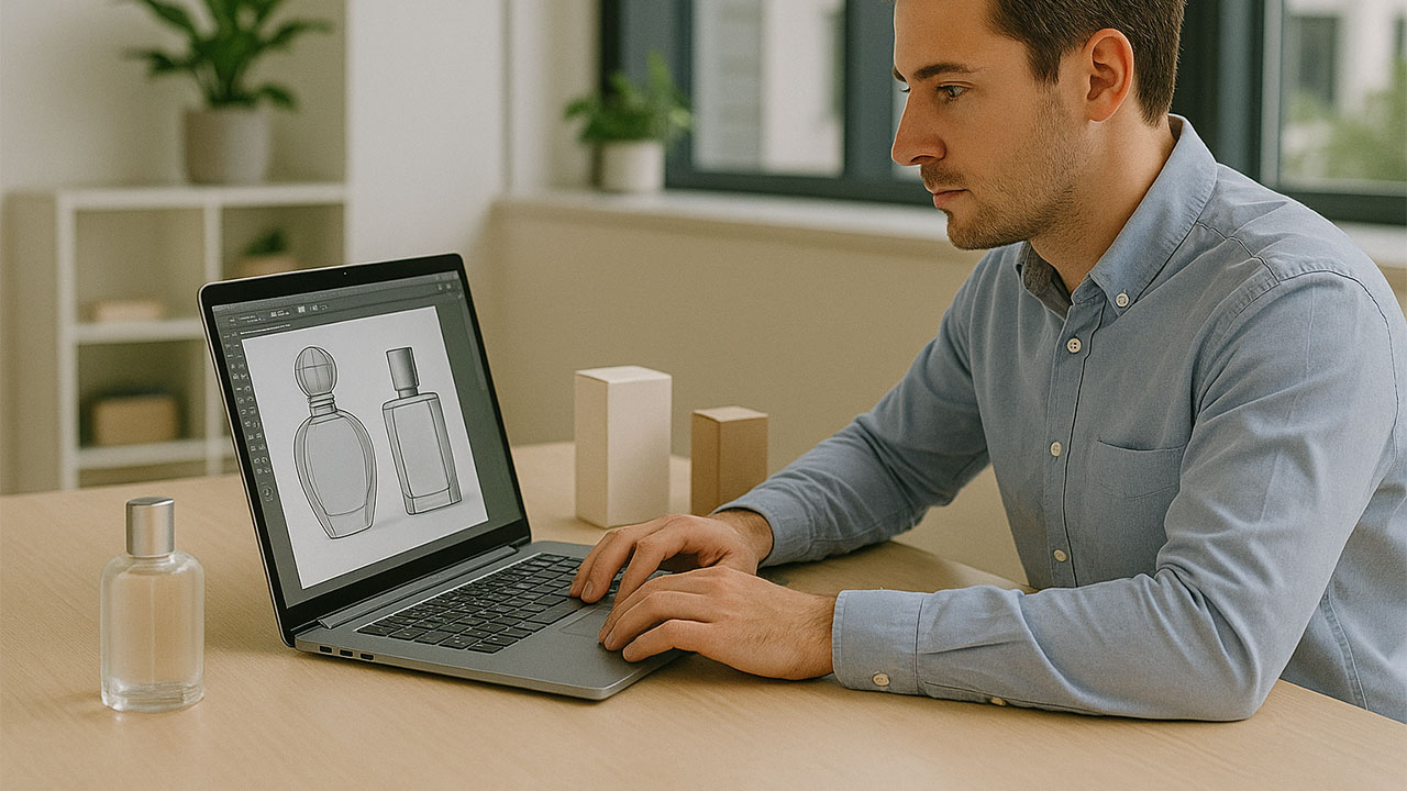 3.Packaging Design Process for Perfume Brands- Realistic Office Scenes