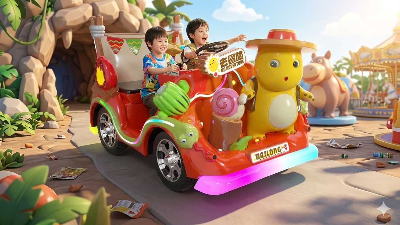 Adventure-Themed-Two-Seater-Kids-Ride-On-Safari-Car-for-Amusement-Parks