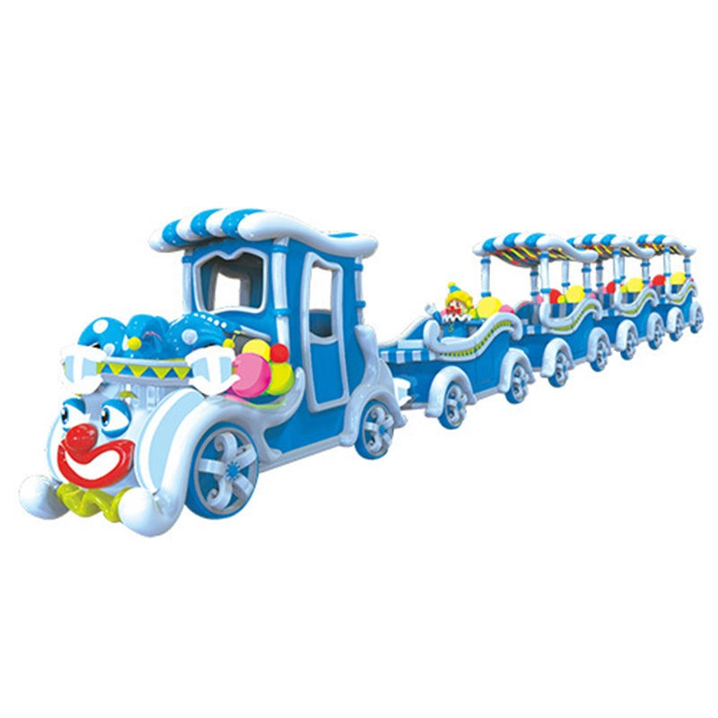 Blue and white clown-themed trackless train - H.Q.Amusement