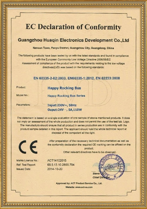 Happy Moonwalk Car-EC Declaration of Conformity with CE Mark - H.Q.Amusement