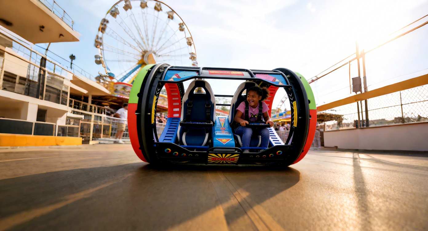 Kid playing 360 rolling car amusement park