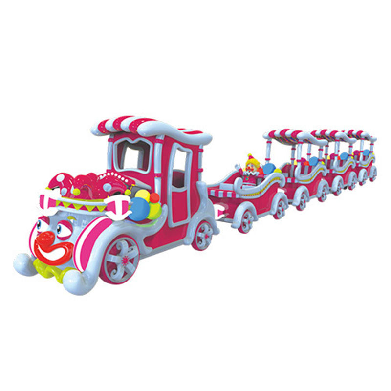 pink and white clown trackless train