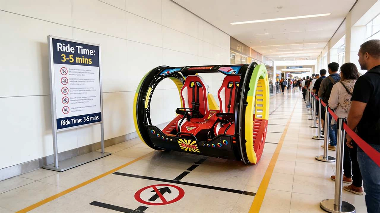 Queue up to buy tickets and enjoy the Rolling Car amusement ride - H.Q.Amusement
