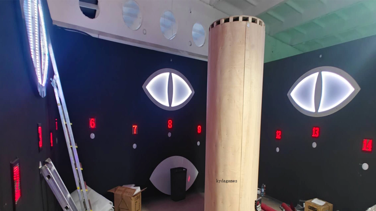Player-interacting-with-colorful-LED-pixel-wall-in-an-Activate-game-arena - Kyda Player interacting with colorful LED pixel wall in an Activate game arena - Kyda