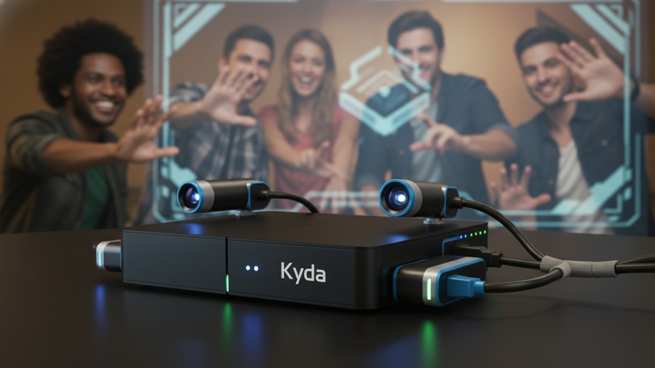 Sleek modular gaming equipment with the Kyda brand name printed on the hardware unit.