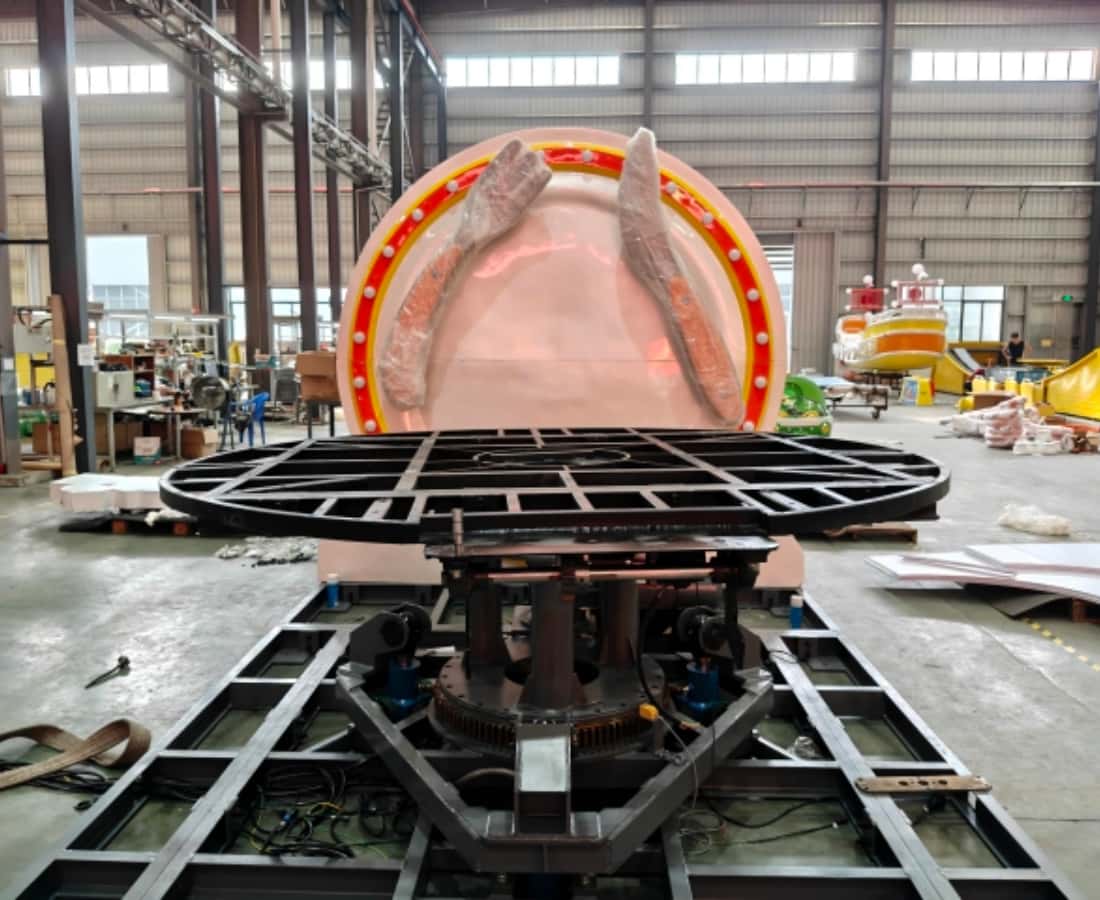 Base structure of the Donut Tagada Ride at SUNHONG factory, showing the solid support frame - SUNHONG