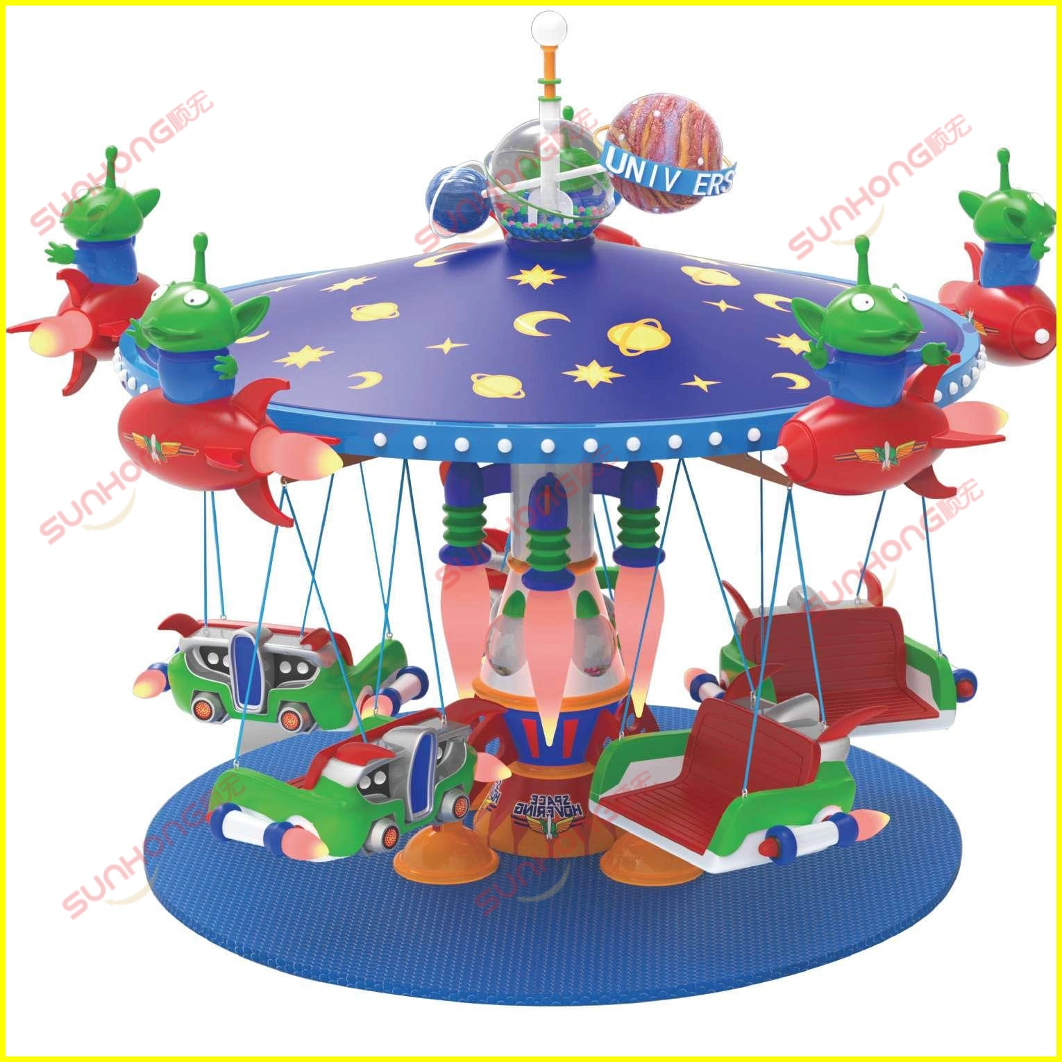 10-Seat-Space-Hovering-Flying-Chairs-Ride - SUNHONG 10-Seat Space Hovering Flying Chairs Ride Front Angle Rendering - SUNHONG