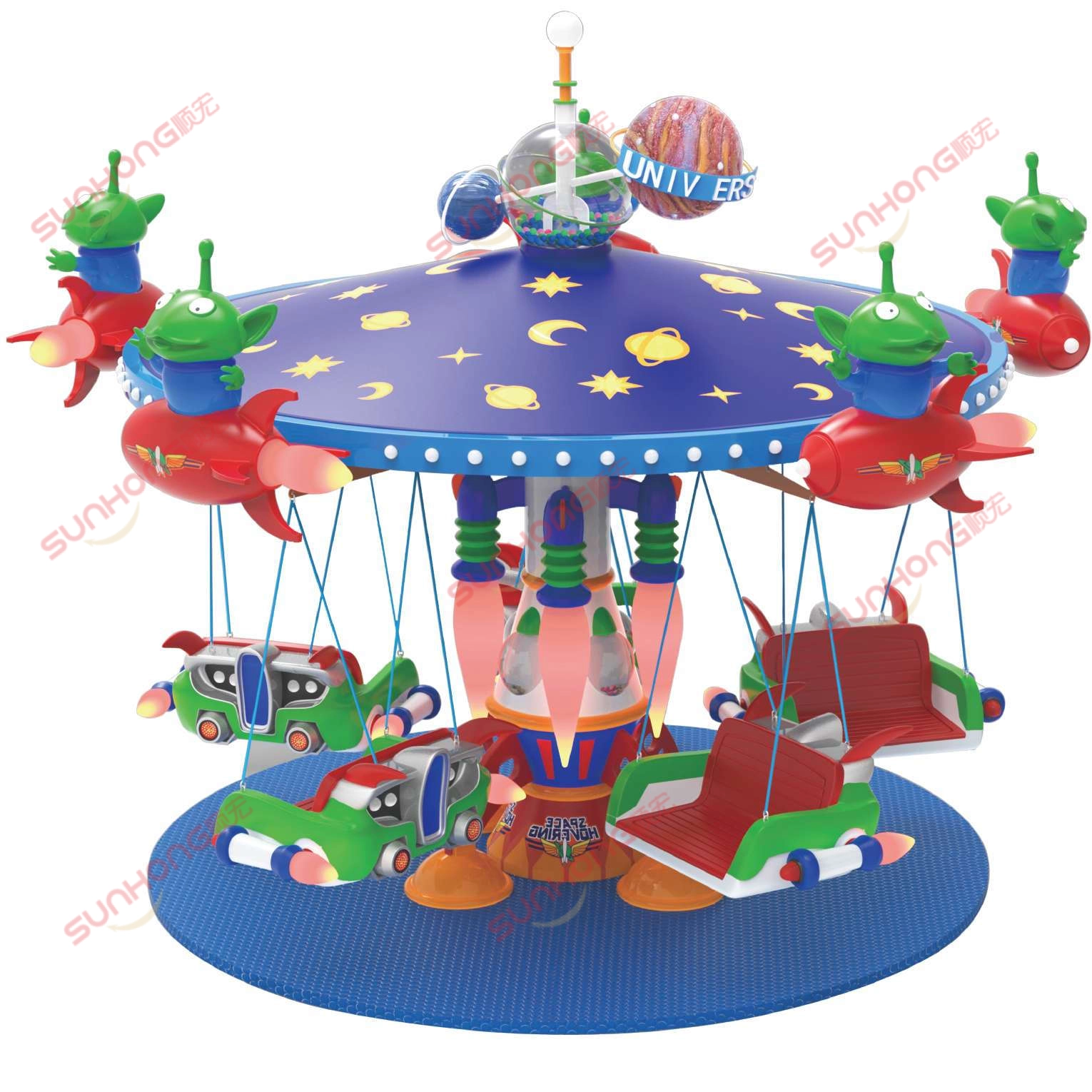 10-Seat-Space-Hovering-Flying-Chairs-Ride - SUNHONG 10-Seat Space Hovering Flying Chairs Ride Front Angle Rendering - SUNHONG