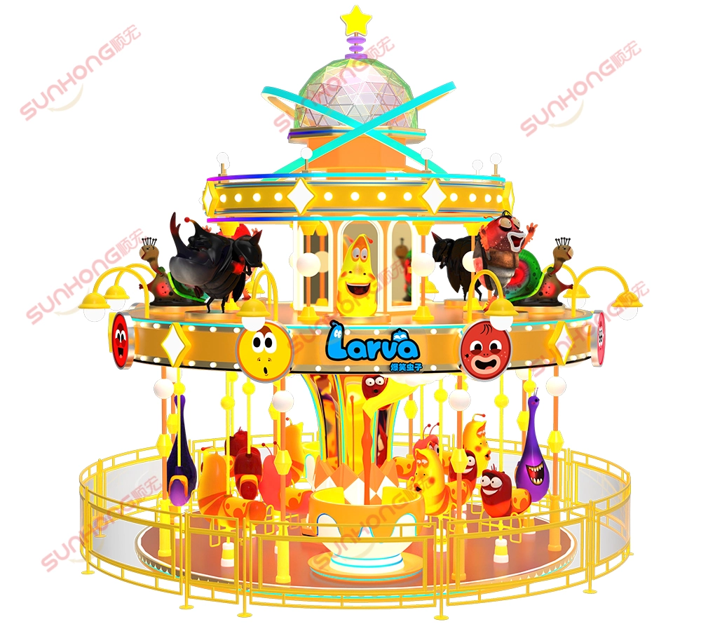 Carrusel Larva de dos pisos con 16 asientos en venta. Vista frontal - SUNHONG