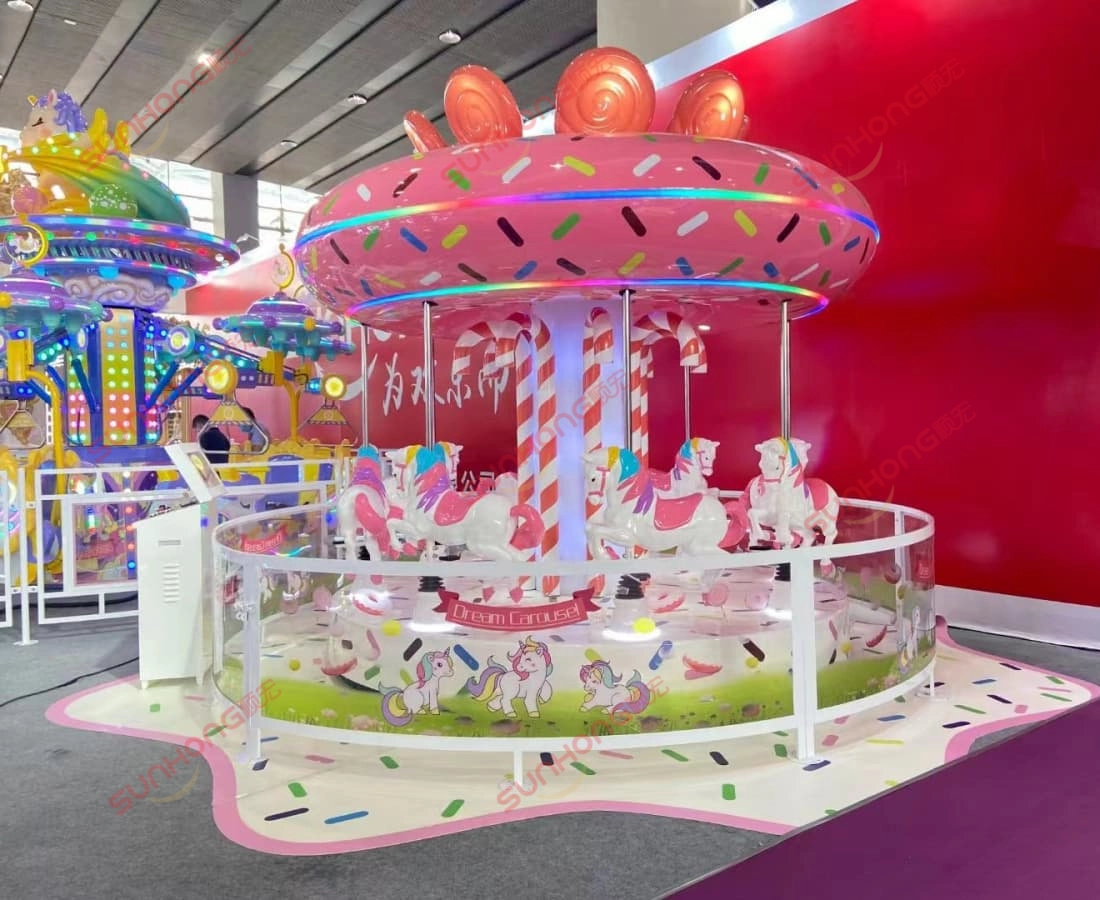 8-seat-dream-carousel-merry-go-round-ride-showroom-display - SUNHONG 8-Seat Dream Carousel merry go round ride untuk dijual dipamerkan di pameran SUNHONG - SUNHONG