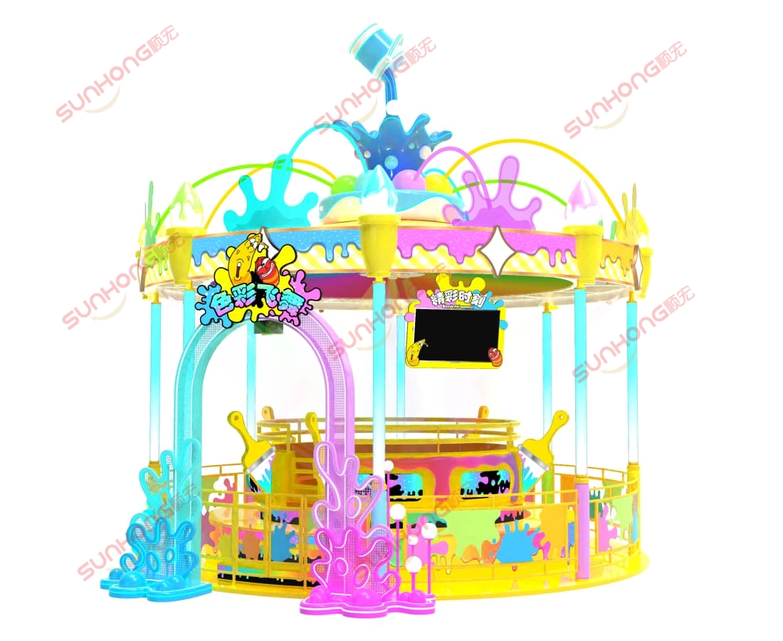 tagada-disco-ride-neon-paint-splatter-arches-carousel.jpg - SUNHONG لعبة ديسكو تاغادا ذات طابع طلاء، مزينة ببقع نيون ساطعة وأقواس ملونة. - سونهونغ