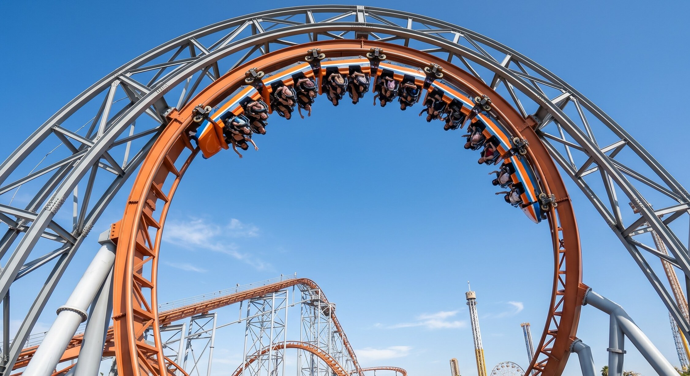 a massive steel roller coaster track