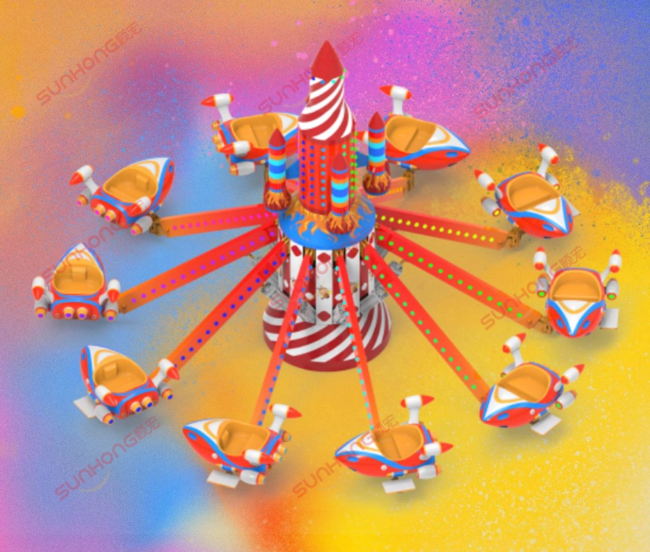 air-plane-ride-self-control-rocket-themed.jpg - SUNHONG 具有自主控制功能和充满活力的艺术背景的火箭主题飞机游乐设施 - SUNHONG