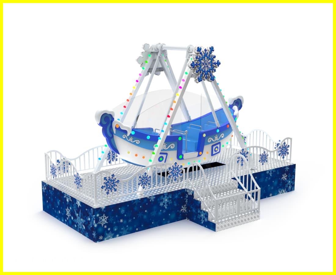 Modelo 3D de barco pirata con temática de nieve para niños, con cuerpo de fibra de vidrio y plataforma de diseño invernal - SUNHONG