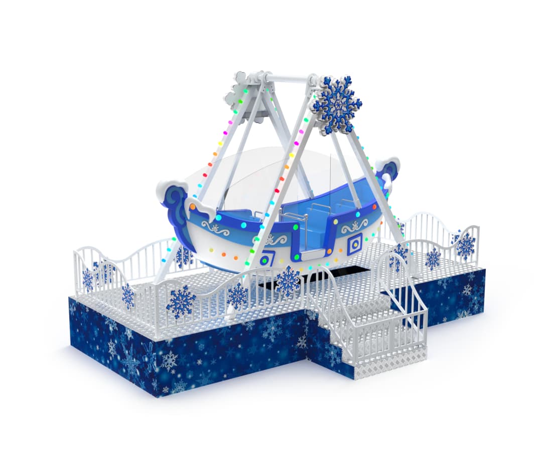 Modelo 3D de barco pirata con temática de nieve para niños, con cuerpo de fibra de vidrio y plataforma de diseño invernal - SUNHONG