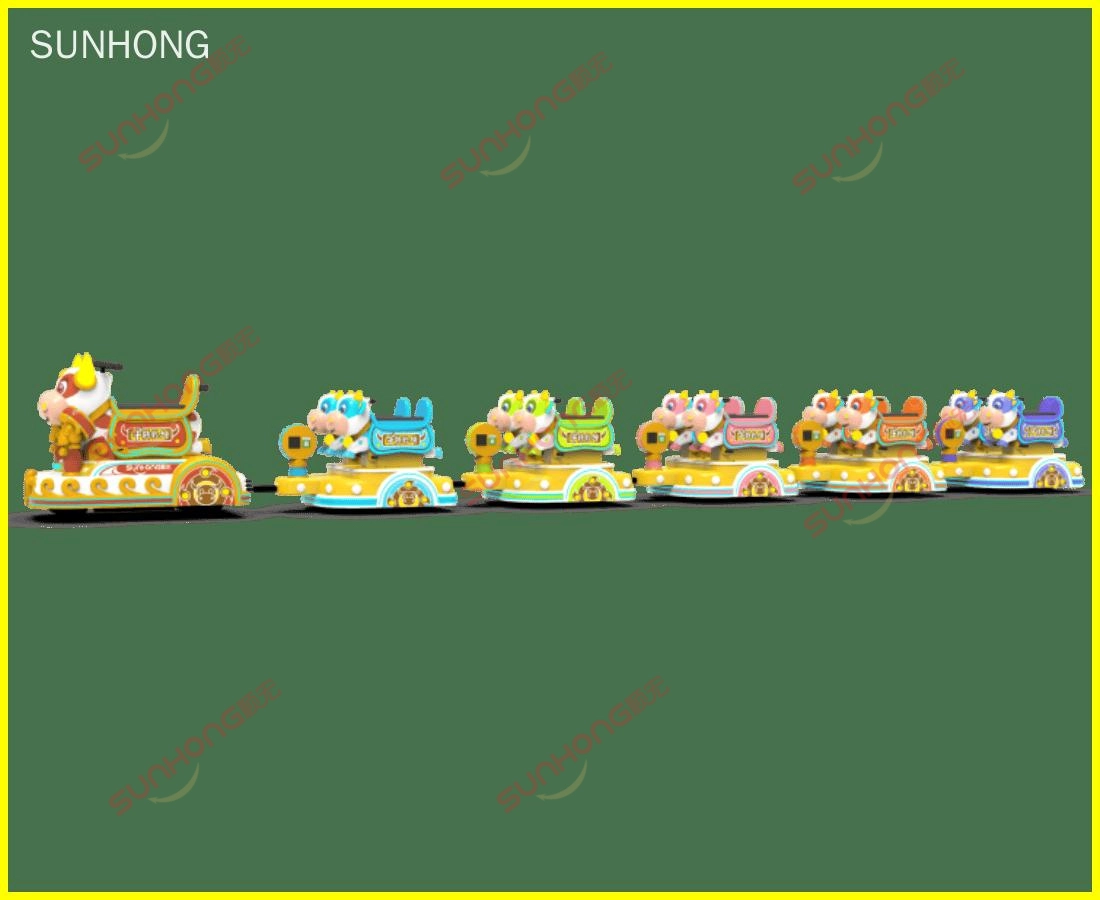 bull-train-side-view-multi-cabin - SUNHONG Pemandangan sisi Bull Train dengan pelbagai kabin bertenaga direka untuk kanak-kanak, kereta api elektrik yang sesuai untuk taman awam - SUNHONG