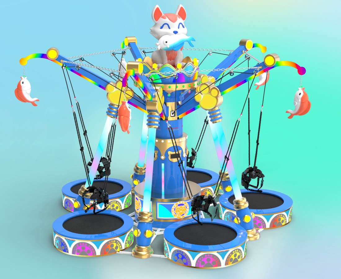 3D model of Cat Fishing Trampoline 5P with blue gradient background, bungee jumping swing ride - SUNHONG