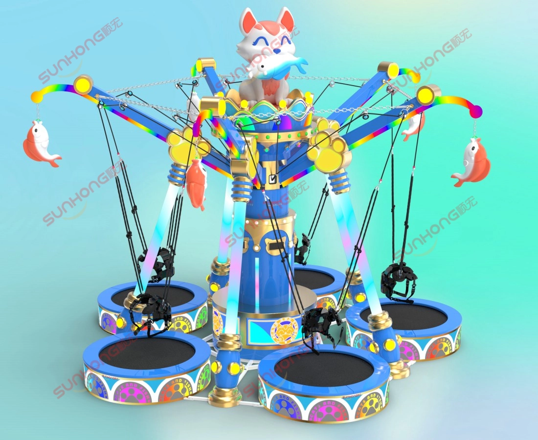 猫钓蹦床-3D-蓝色背景-蹦极-秋千-SUNHONG 猫钓蹦床5P蓝色渐变背景3D模型,蹦极秋千游乐设施-SUNHONG