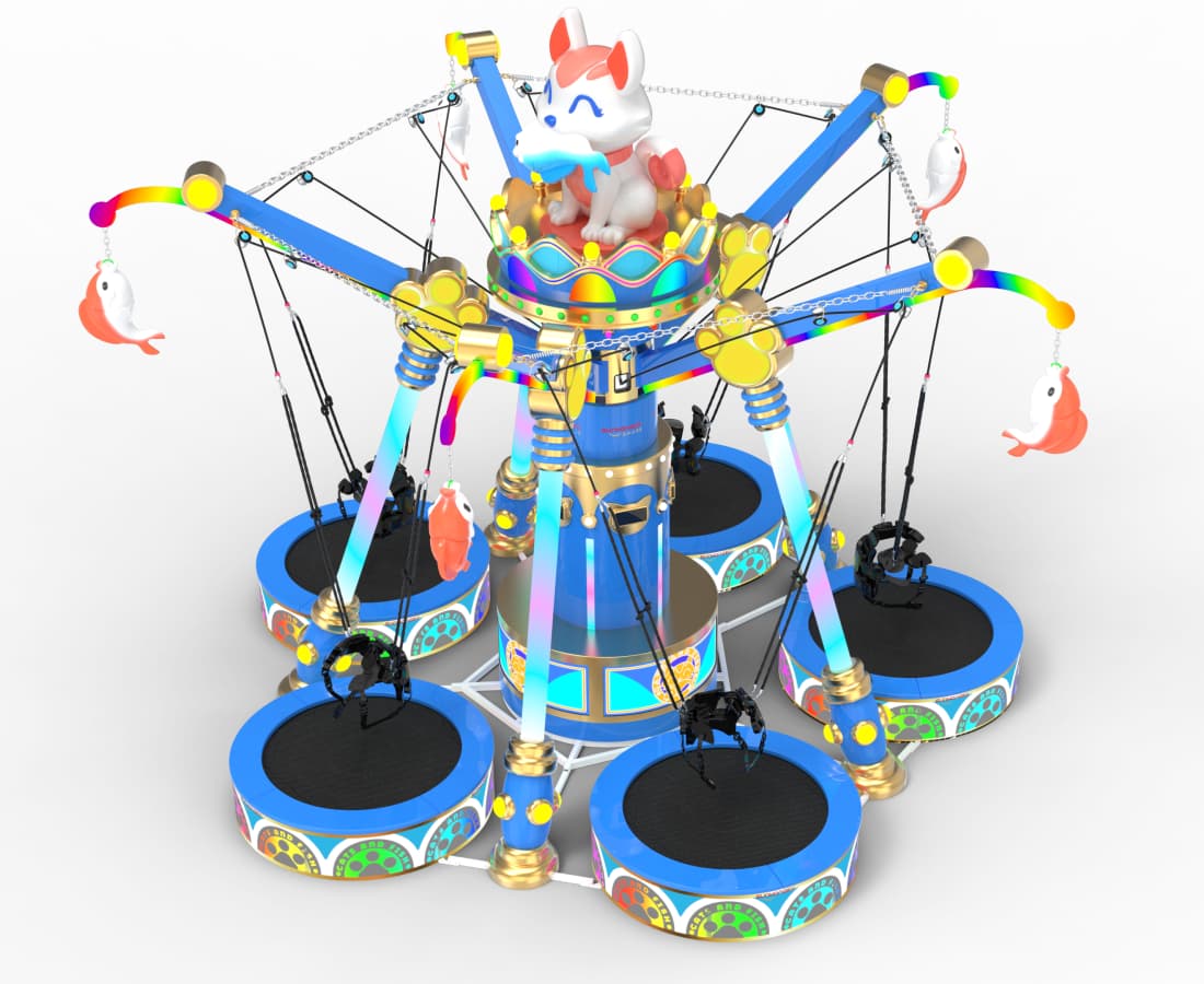 Cat Fishing Trampoline 5P angled 45-degree view on white background, bungee jumping swing for amusement parks - SUNHONG