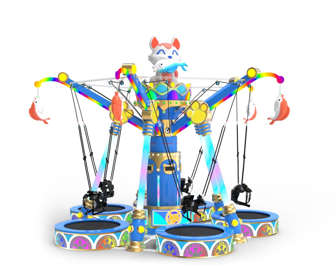 Cat Fishing Trampoline 5P front view 3D rendering on white background, bungee jumping swing for kids - SUNHONG