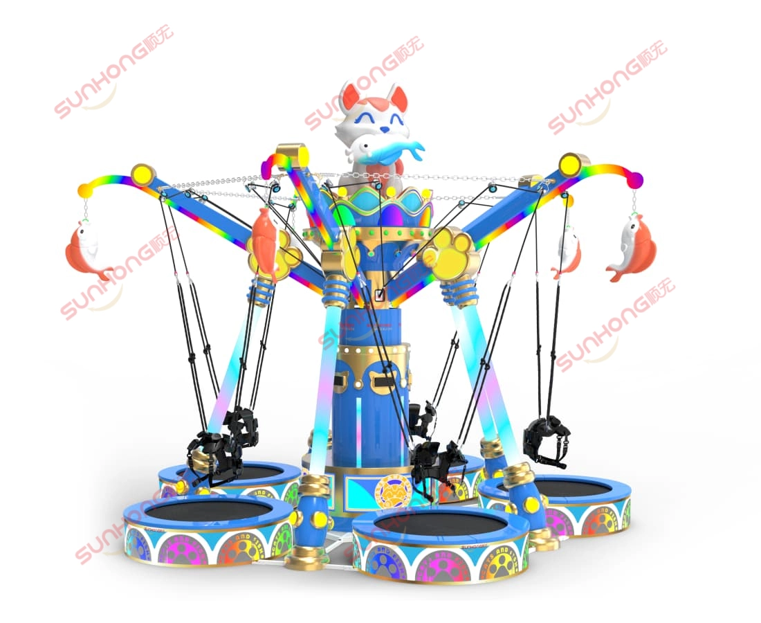 кошка-рыбалка-батут-вид спереди-прыжки-банджи-качели - SUNHONG Батут для рыбалки с кошками 5P, вид спереди, 3D-рендеринг на белом фоне, качели для прыжков с тарзанкой для детей - SUNHONG