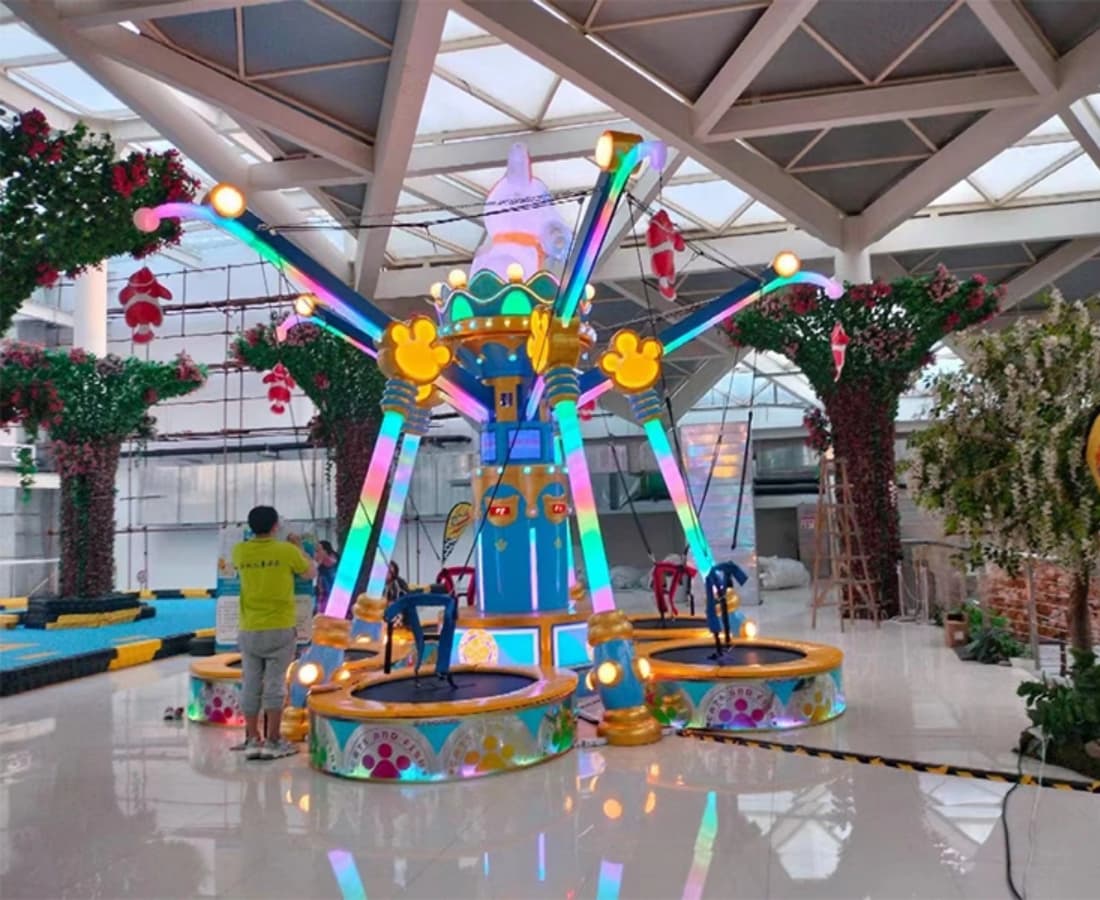 Cat Fishing Trampoline set up inside a commercial center, indoor bungee swing for kids - SUNHONG
