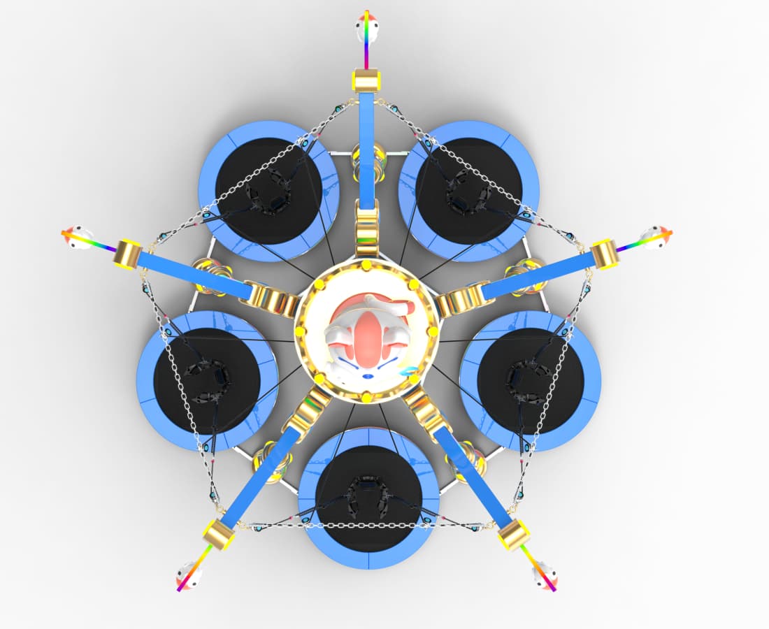 Top-down view of Cat Fishing Trampoline 5P on white background, children’s bungee jumping swing ride - SUNHONG