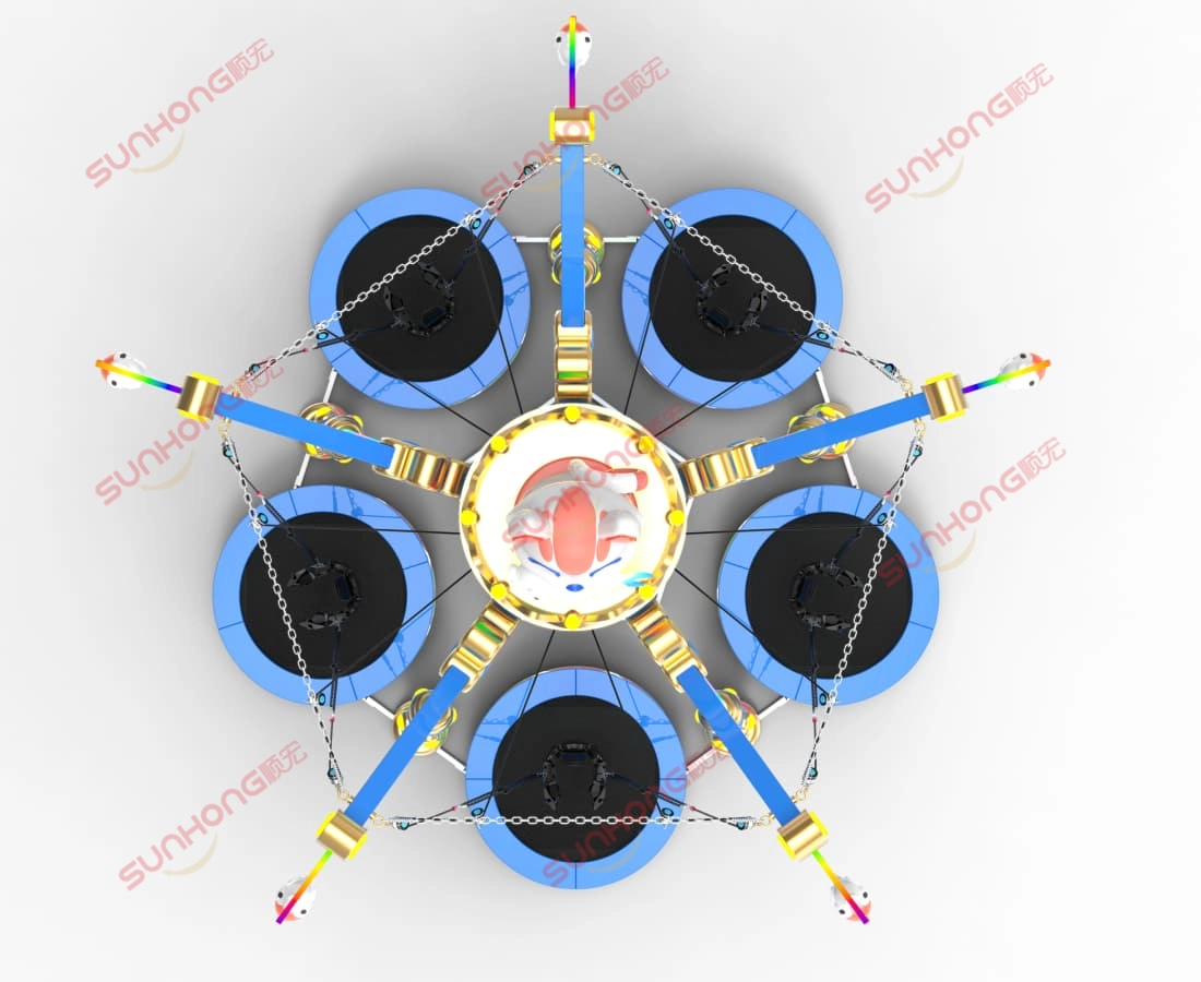 cat-fishing-trampolin-top-view-bange-jumping-swing - SUNHONG Вид сверху на батут Cat Fishing Trampoline 5P на белом фоне, детский аттракцион-качели для прыжков с тарзанки - SUNHONG