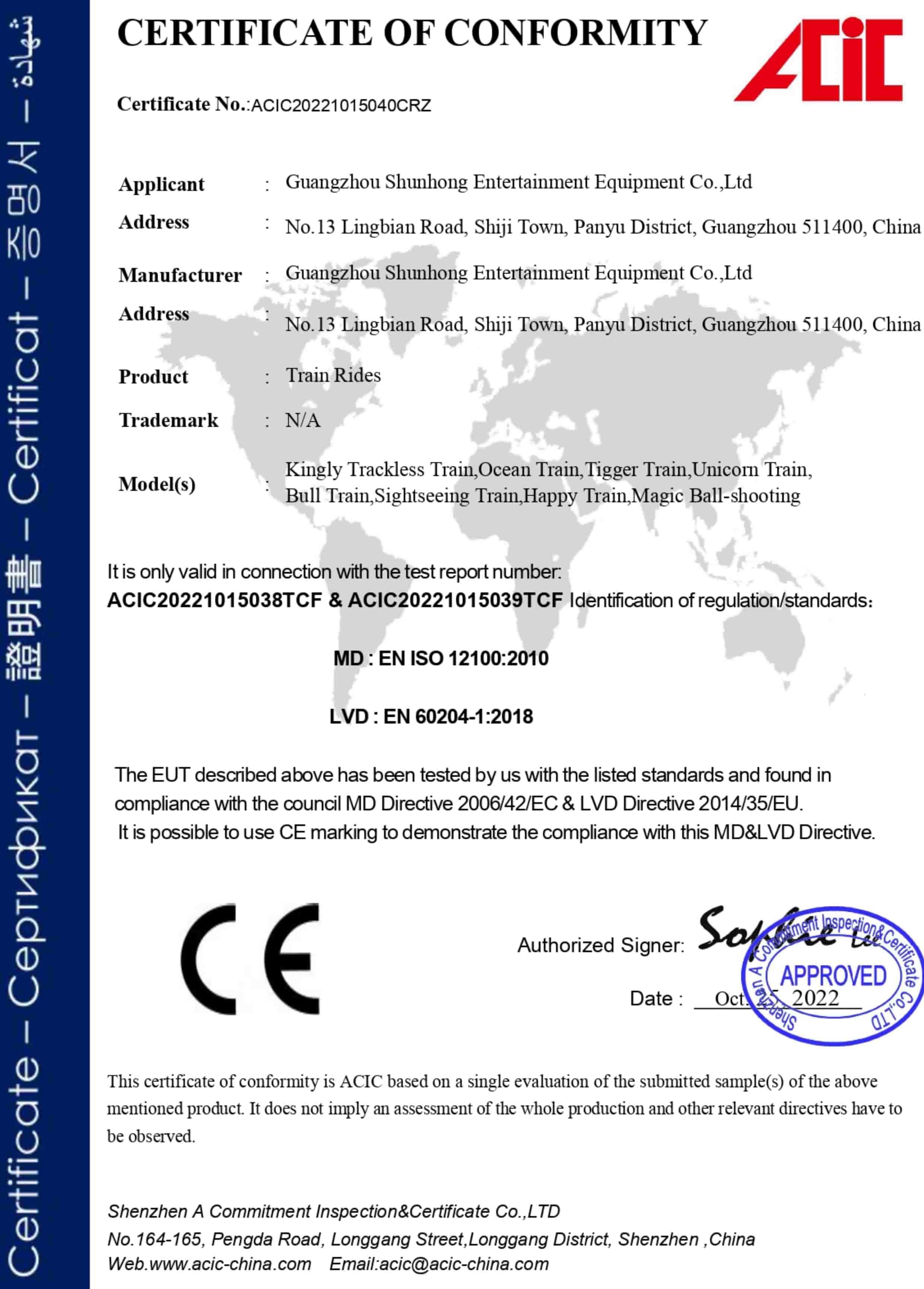 Pensijilan CE Train Rides-SUNHONG - SUNHONG