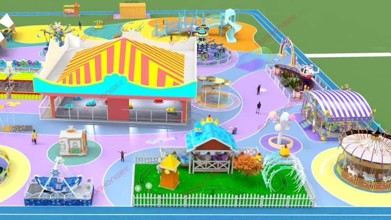 city-center-thrill-theme-park-left-view-amusement-park-layout-design.jpg - SUNHONG Left-side perspective of City Center Thrill Theme Park featuring exciting amusement park layout design and themed facilities. - SUNHONG