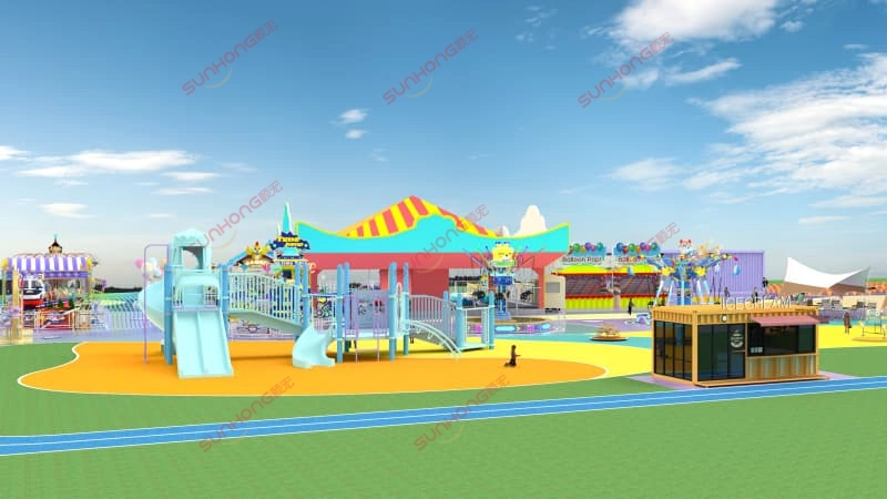city-center-thrill-theme-park-rear-view-theme-park-project-ideas.jpg - SUNHONG Rear view of City Center Thrill Theme Park presenting detailed amusement park structures and innovative theme park project ideas. - SUNHONG