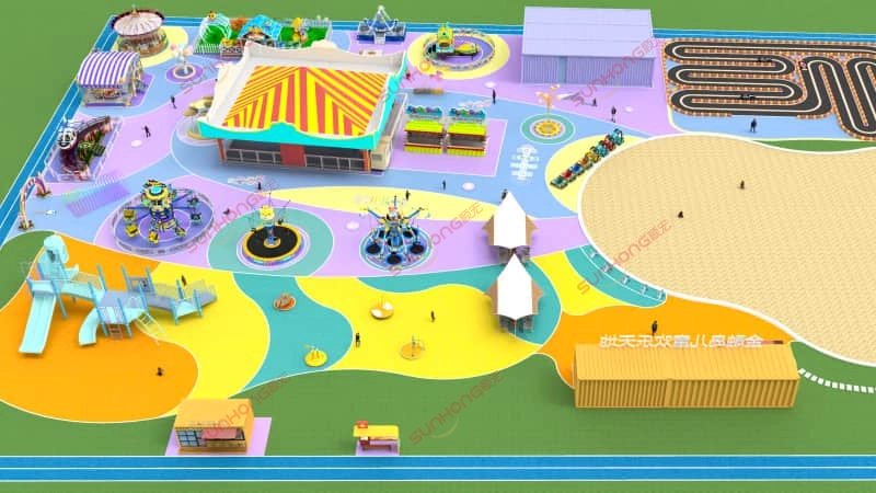 city-center-thrill-theme-park-right-side-aerial-view-amusement-park-layout-design.jpg - SUNHONG Right-side aerial view of City Center Thrill Theme Park showing the overall amusement park layout design and creative theme park project ideas. - SUNHONG